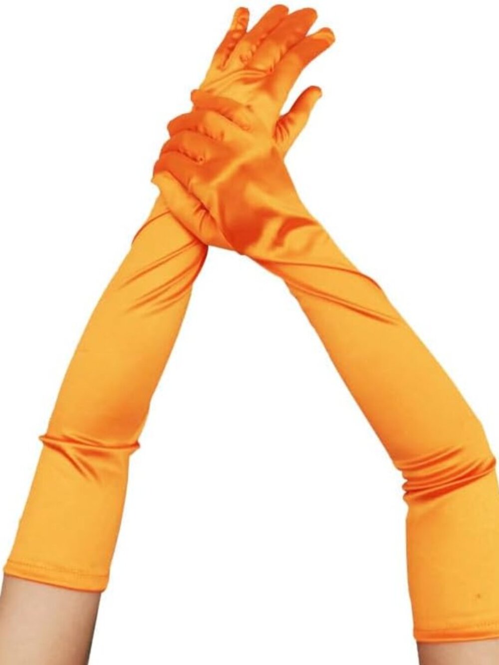 Women's Orange 1920s Elbow Length Stretchy Satin Long Opera Gloves